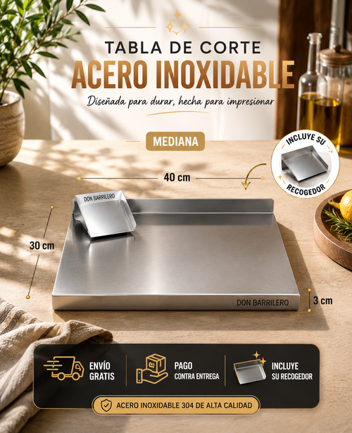 TABLA ACERO 304 PARA COCINA + RECOGEDOR OBSEQUIO 🎁